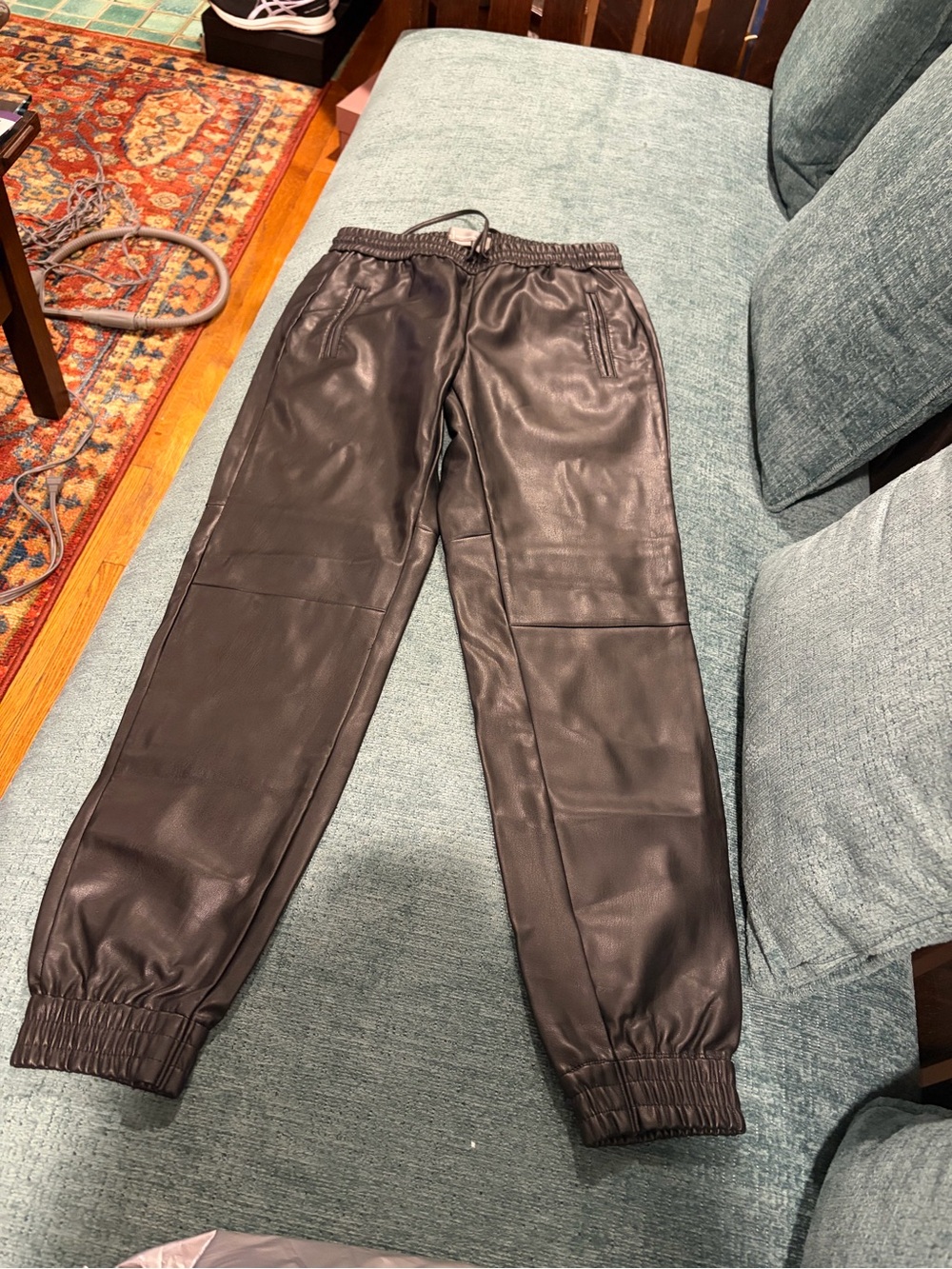 Anthropologie Black Faux Leather Joggers